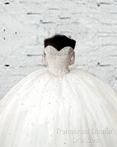 White Tulle Beaded Sweetheart Ball Gown Dresses